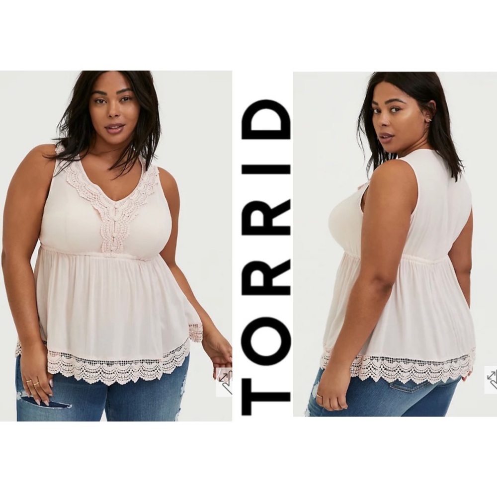 Torrid 6x Babydoll Challis Crochet Trim Peach Blush Button Front Sleeveless Top
